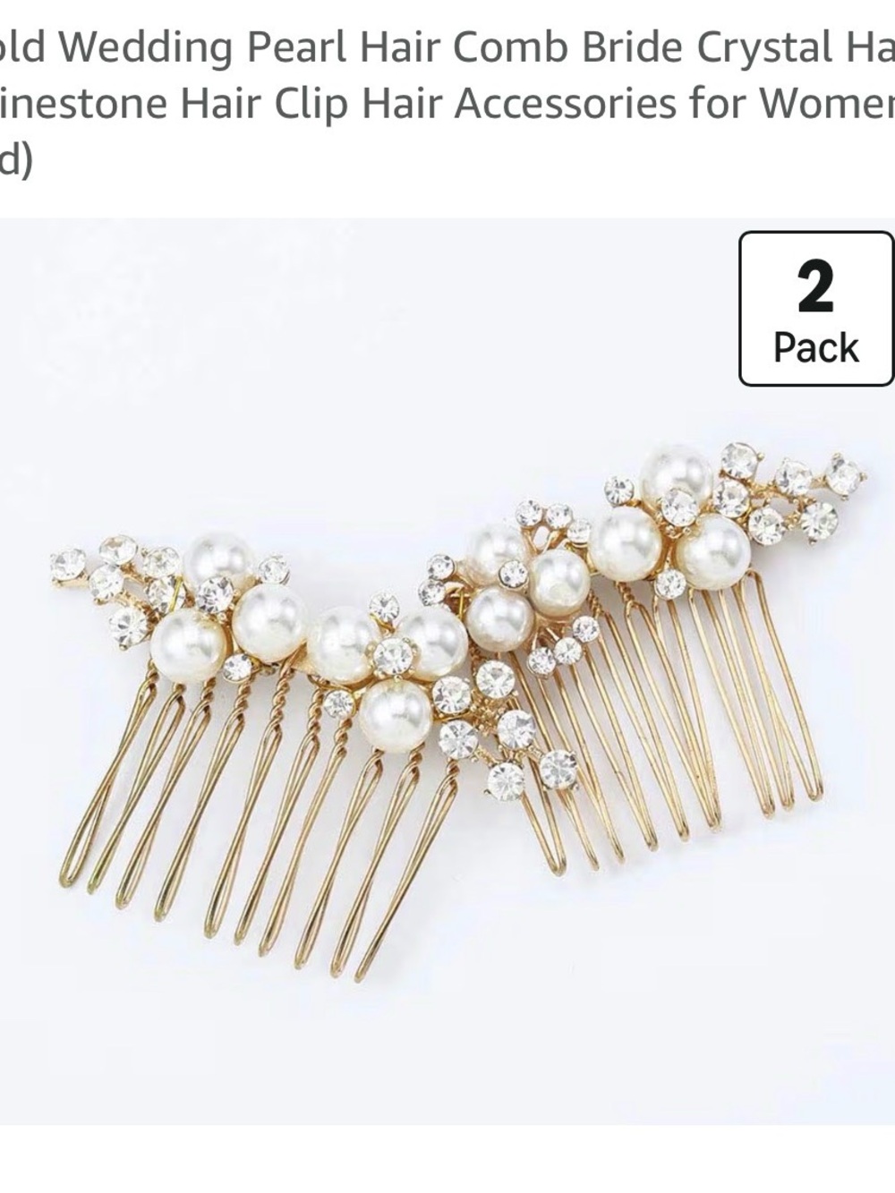 Gold Pearl & Crystal Wedding Hair Comb - 2 Pack